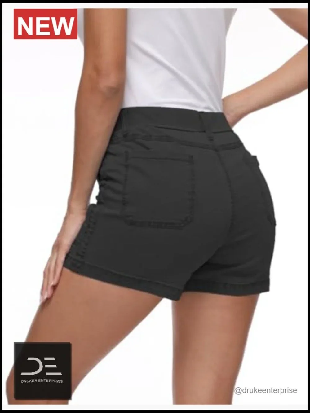 Lightweight Denim Shorts High Waisted Elastic Waist Pockets Casual Baggy Beach